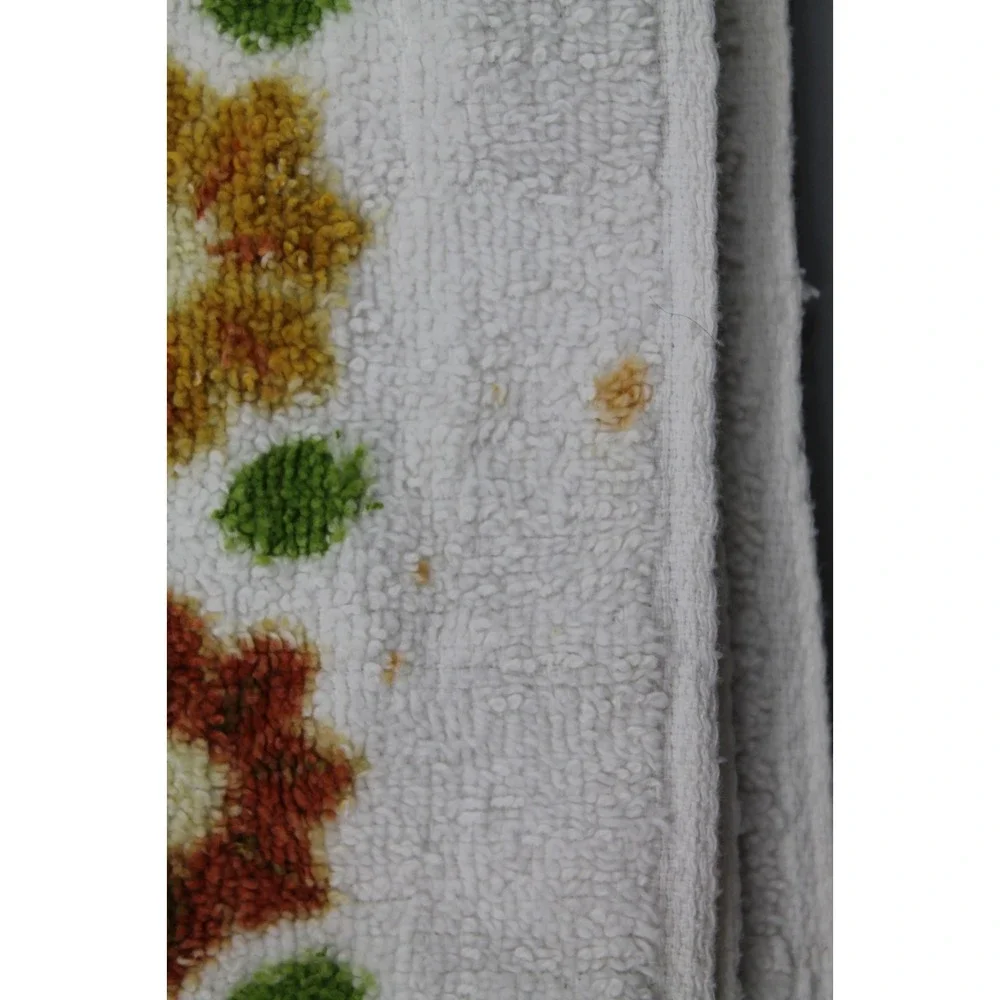 Vintage 1970s Floral Bathroom Hand Towel Fringed Retro Orange Green USA Made